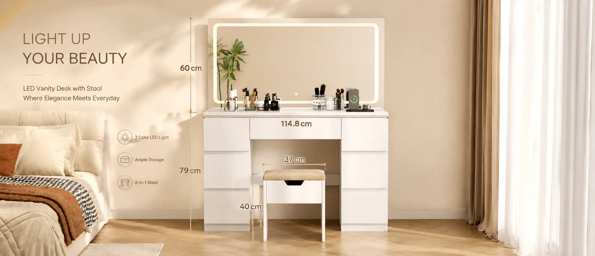 Elara LED vanity desk — product detail image 1