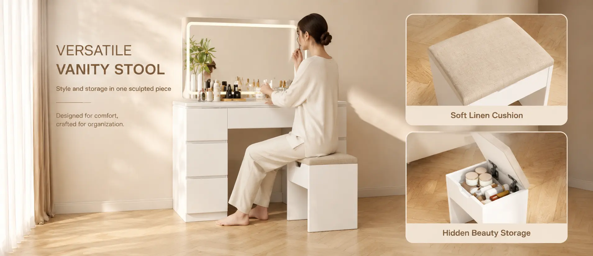Elara LED vanity desk — product detail image 2
