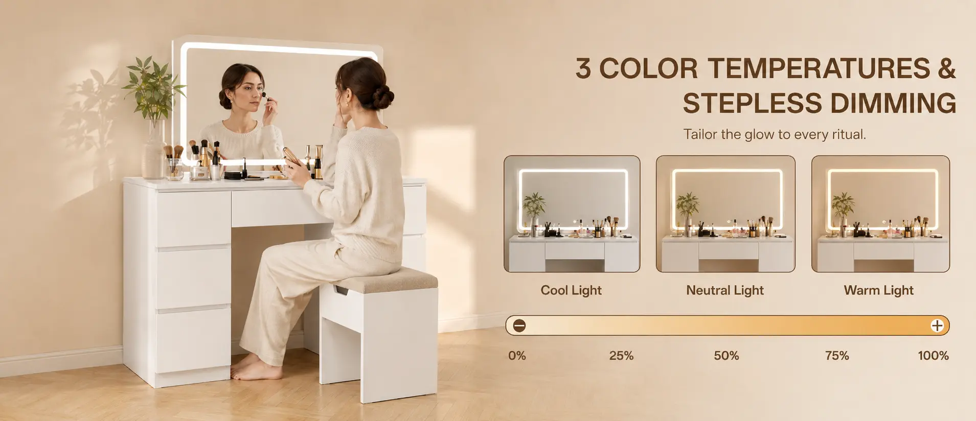 Elara LED vanity desk — product detail image 3