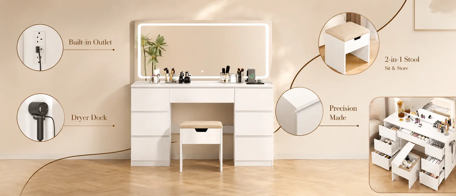 Elara LED vanity desk — product detail image 4