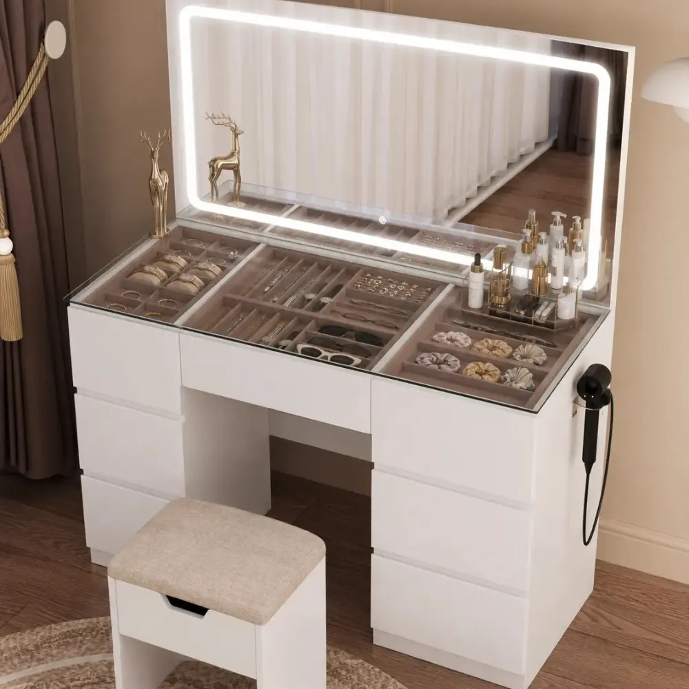 Elara vanity desk with adjustable LED mirror lighting — image 2